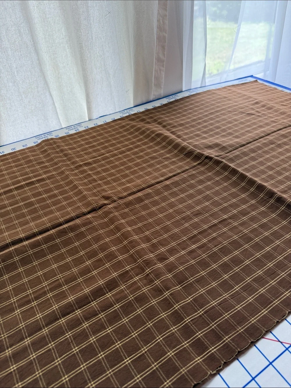 Vintage Brown Windowpane Plaid Homespun Style Fabric 1 Yard x 44” Rustic Cotton
